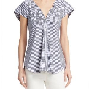 Theory Hartman Off-the-shoulder striped Blouse